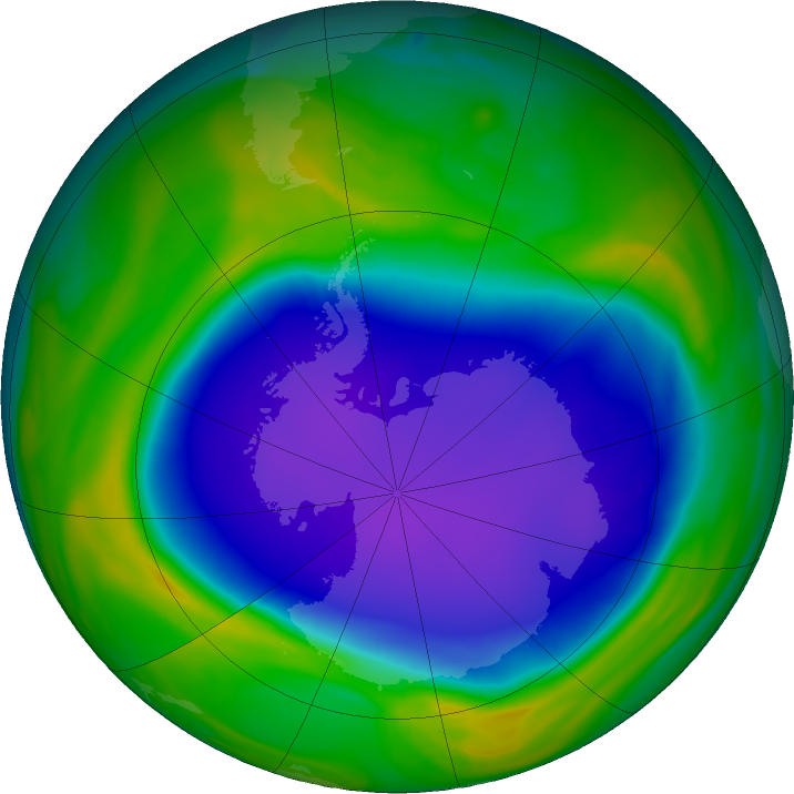 Antarctic ozone map for 27 October 2020